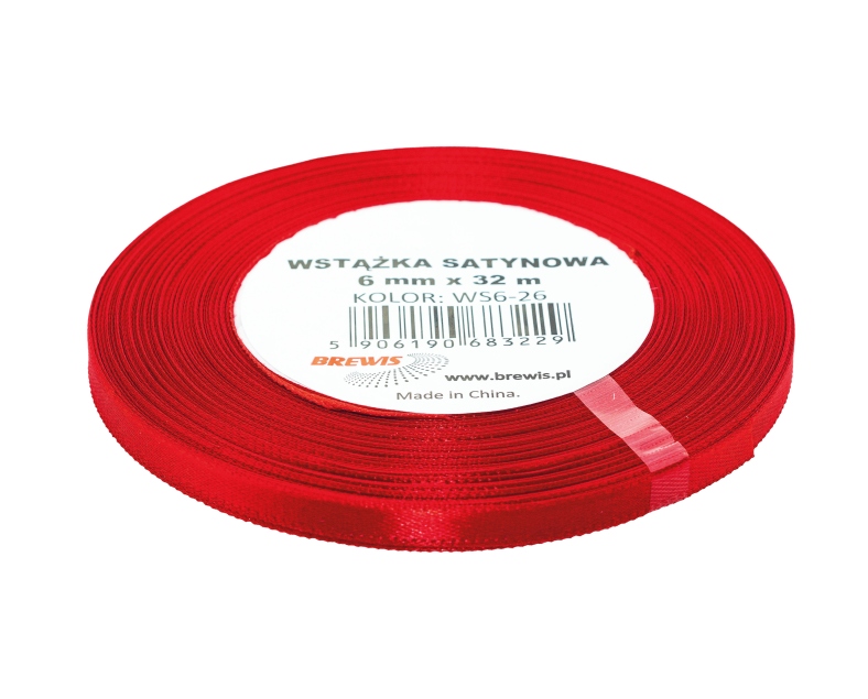 Wstążka satynowa 6mmx32m czerwona Brewis